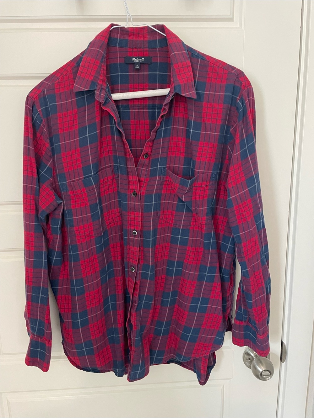 Madewell Red and Navy Plaid Button-Down Shirt